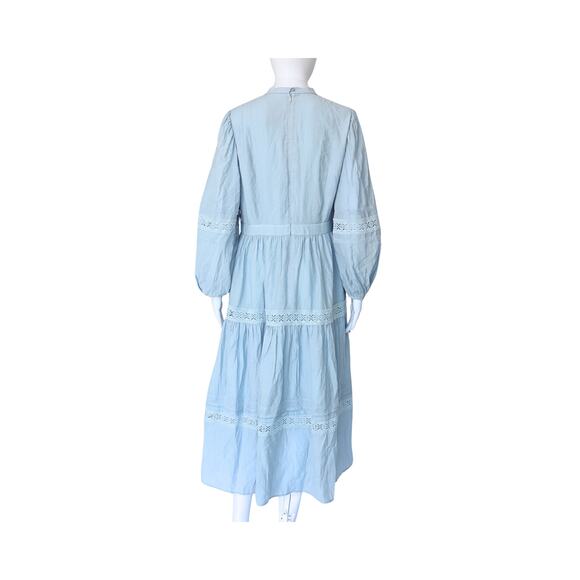 Eloise Cutwork Embroidery Long Puff‑Sleeve Dress - Dusty Blue - M - Picture 3 of 3